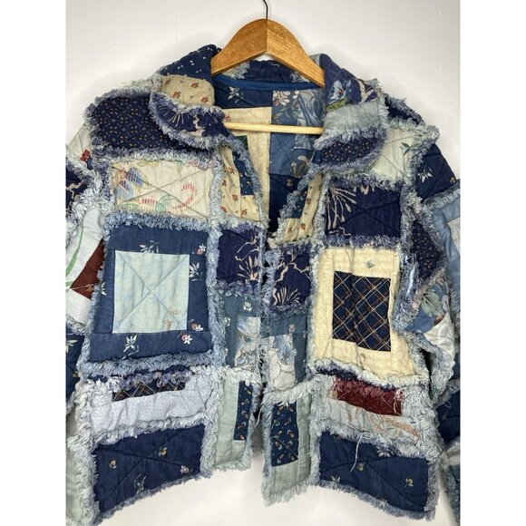 Quilted Patchwork Women's Medium Jacket Blue Artsy Boho - Picture 2 of 13